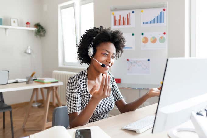 woman using a virtual phone system