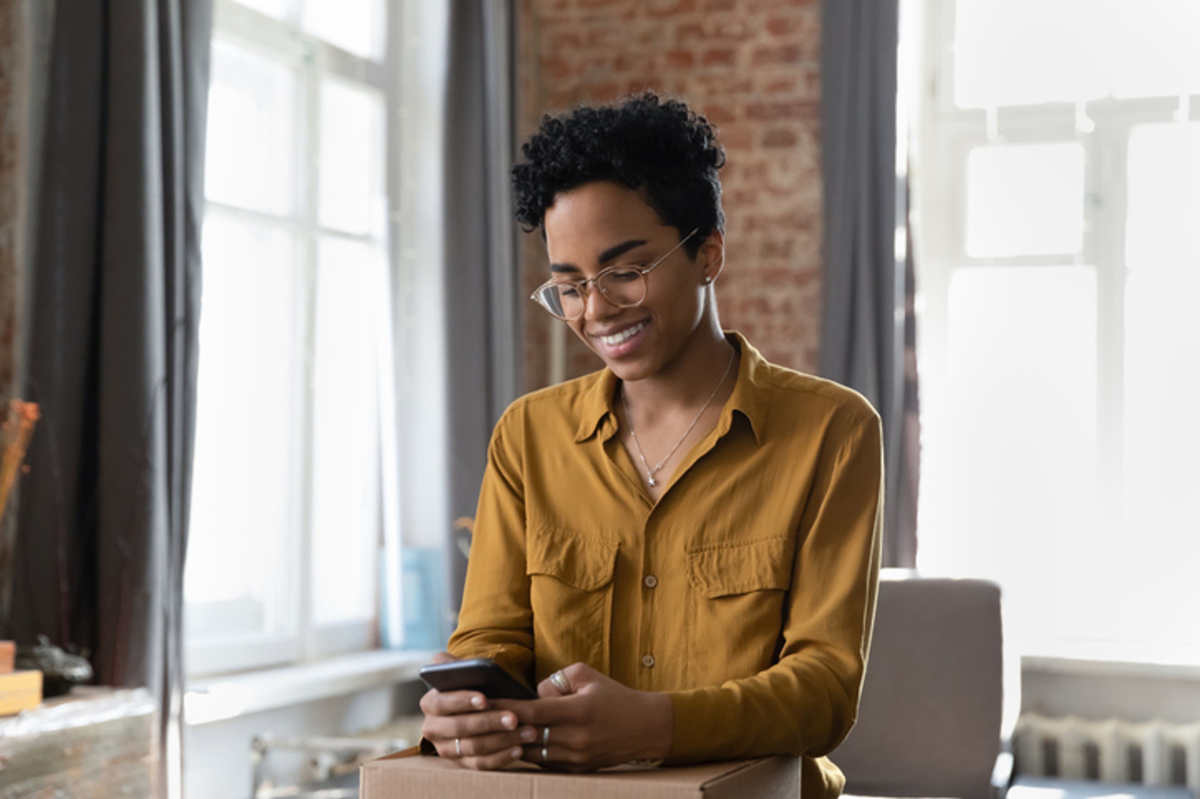 Woman takes customer satisfaction survey