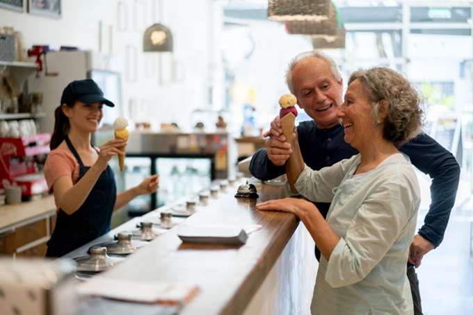 customer pays for coffee